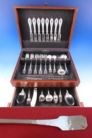 Norman Hammered by Shreve Sterling Silver Flatware Set Service 77 pcs M Monogram